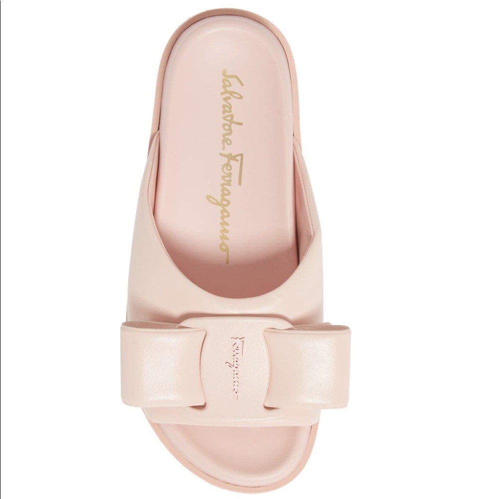 NEW Salvatore Ferragamo Virgil Bow Flat Slide Sandals Nylund Pink (Size 7C/37EU)